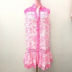 Miss June Paris Bohemian Sleeveless White Pink Floral Cotton Melisa Short Dress